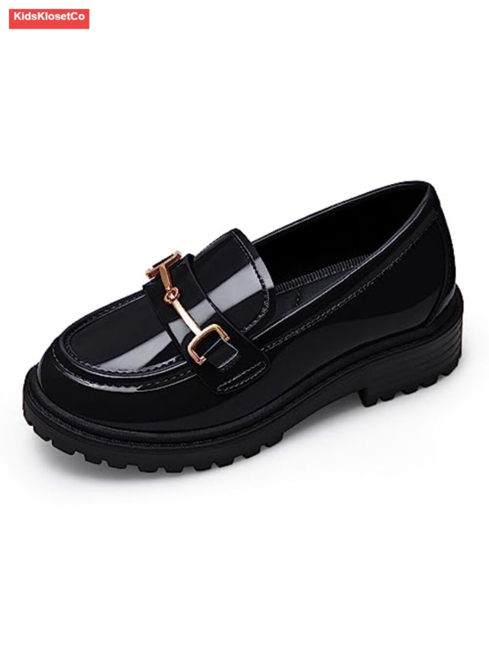 Girl's Platform Loafers Slip-On Chain Chunky Heel Faux Leather